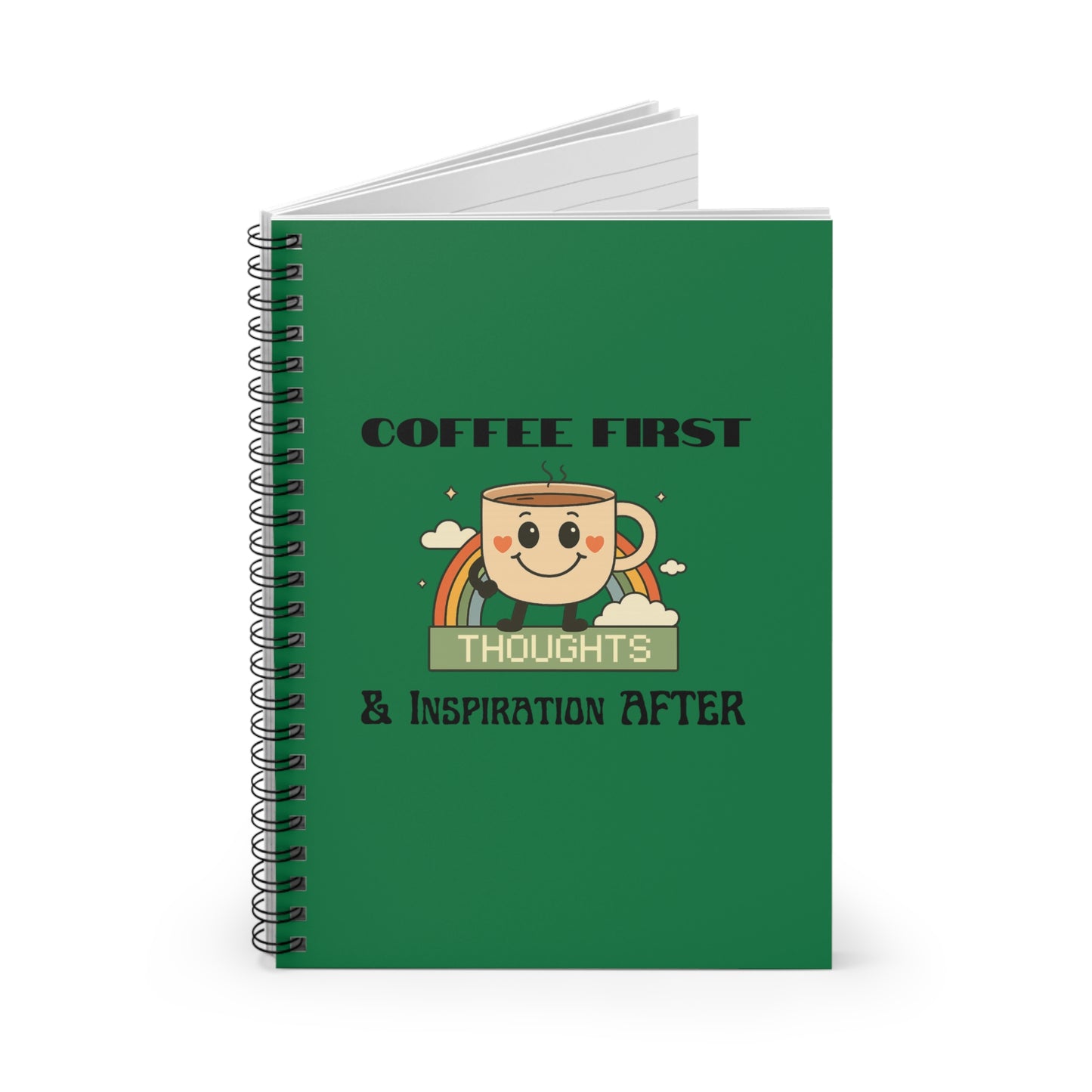 Green Ruled Line Spiral Notebook - Coffee Quote Retro Style
