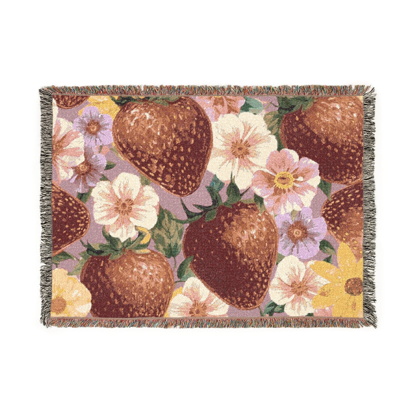 100% Cotton Woven Blanket - Floral Strawberries Design