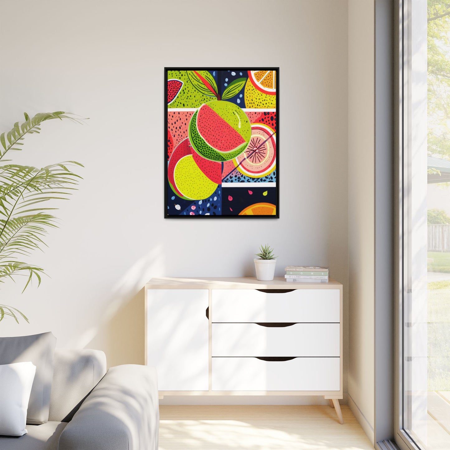 Framed Matte Canvas - Vibrant Fruits Abstract Artwork