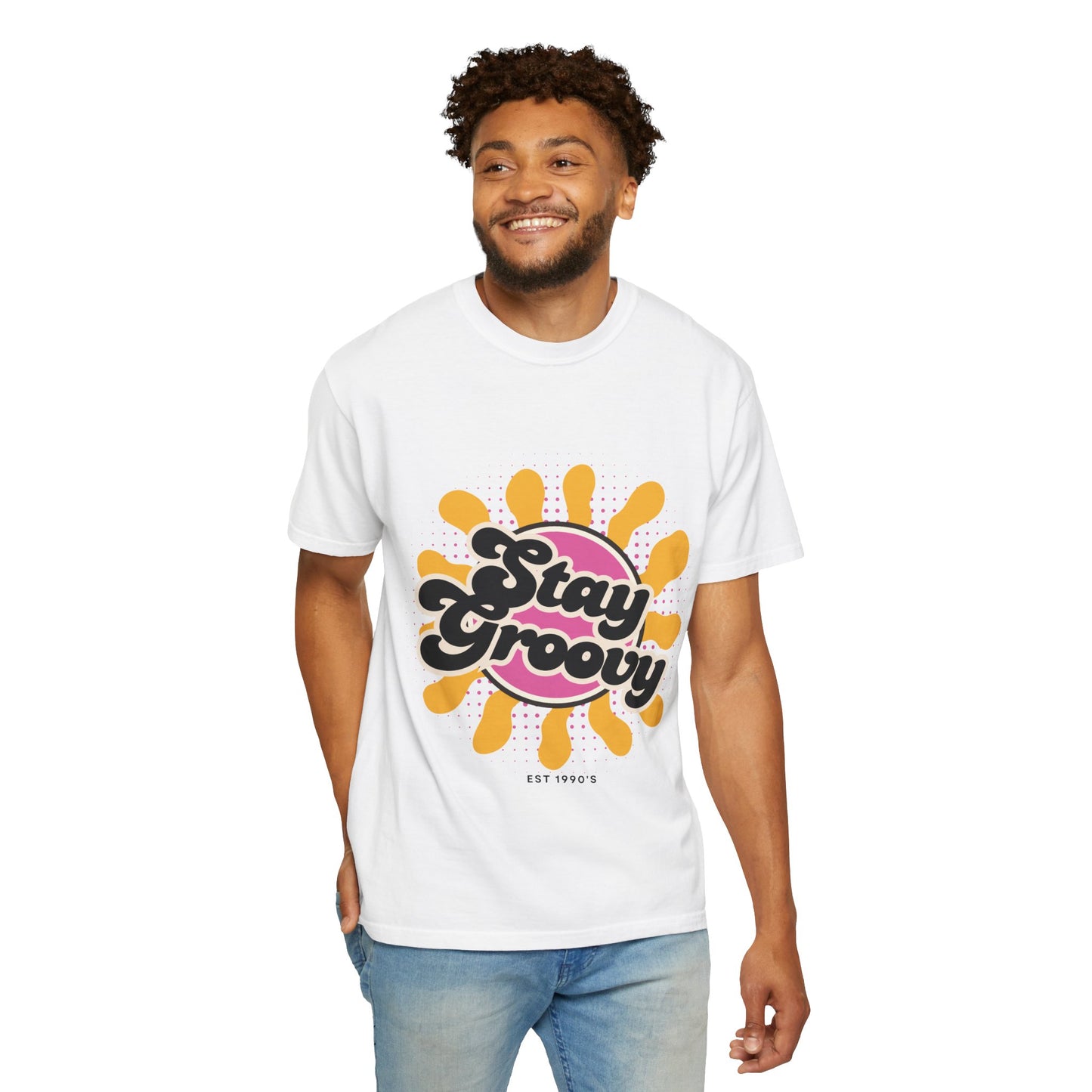 100% Cotton White Retro Style 'Stay Groovy' T-shirt