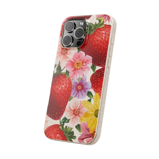 Biodegradable Phone Case - Floral Strawberries Design