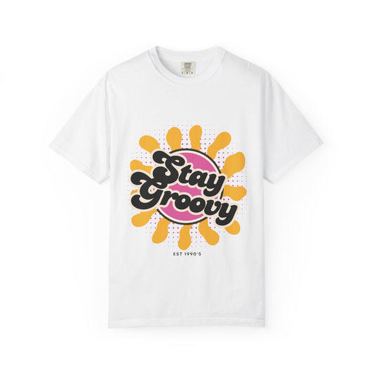 100% Cotton White Retro Style 'Stay Groovy' T-shirt