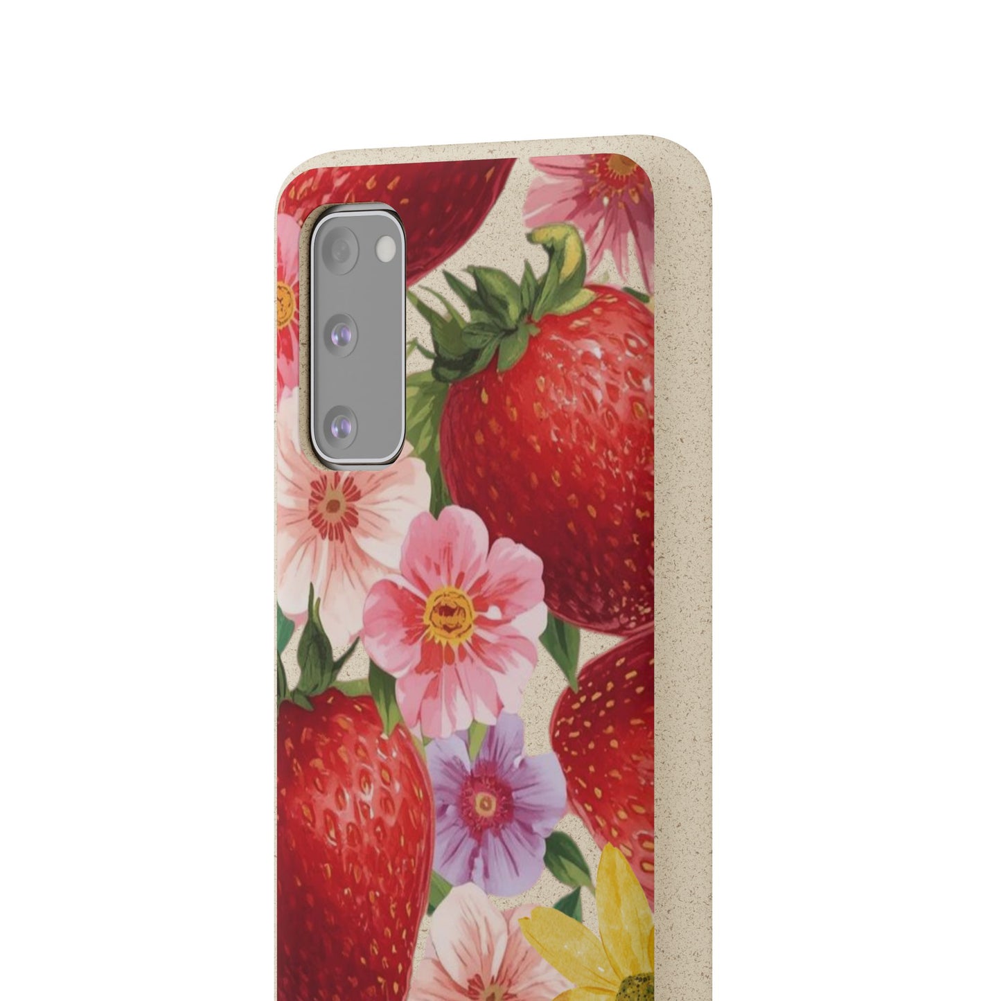Biodegradable Phone Case - Floral Strawberries Design