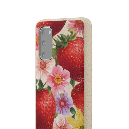 Biodegradable Phone Case - Floral Strawberries Design