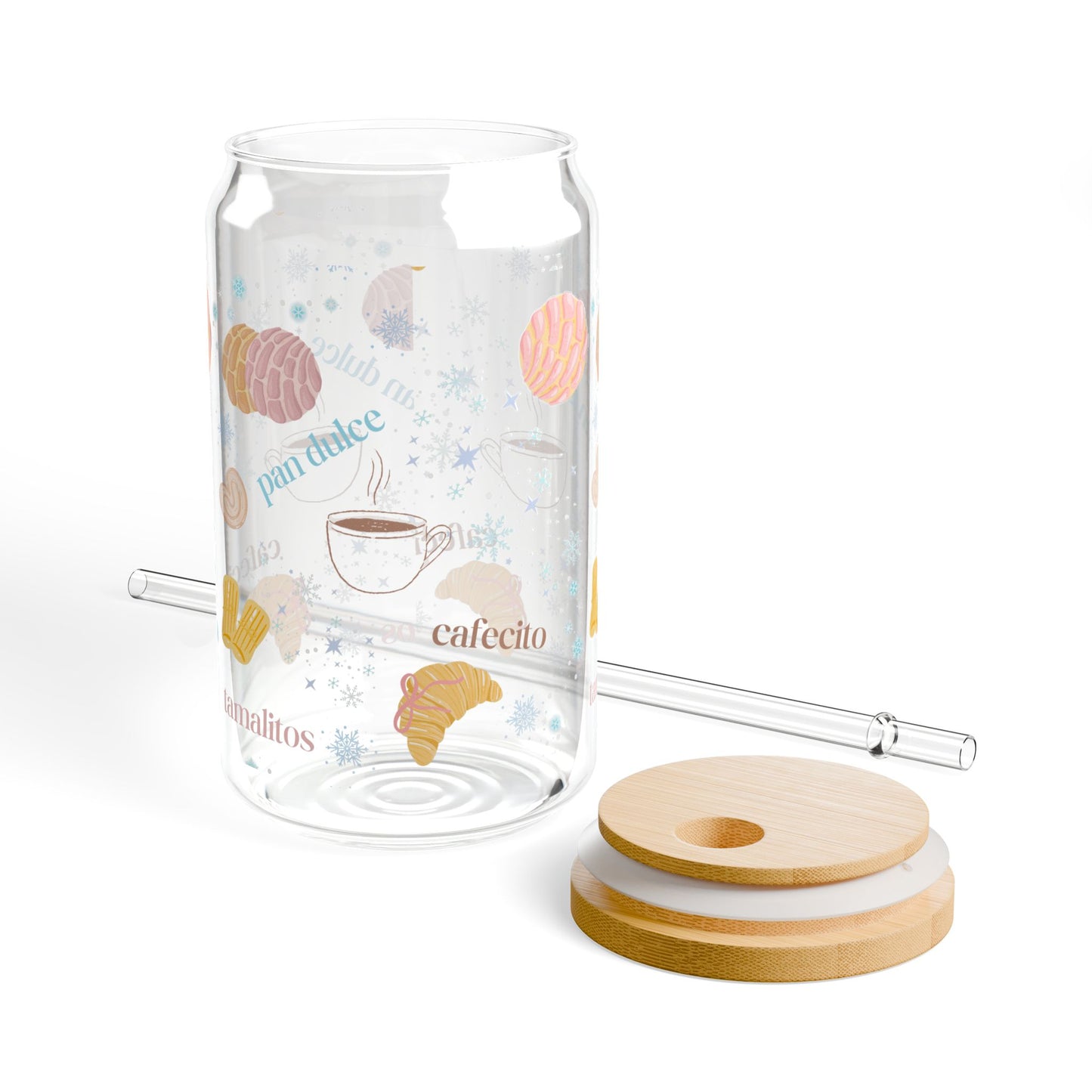 Cafecito & Pan Dulce 16oz Sipper Glass - Coffee & Pastry Lover Drinkware