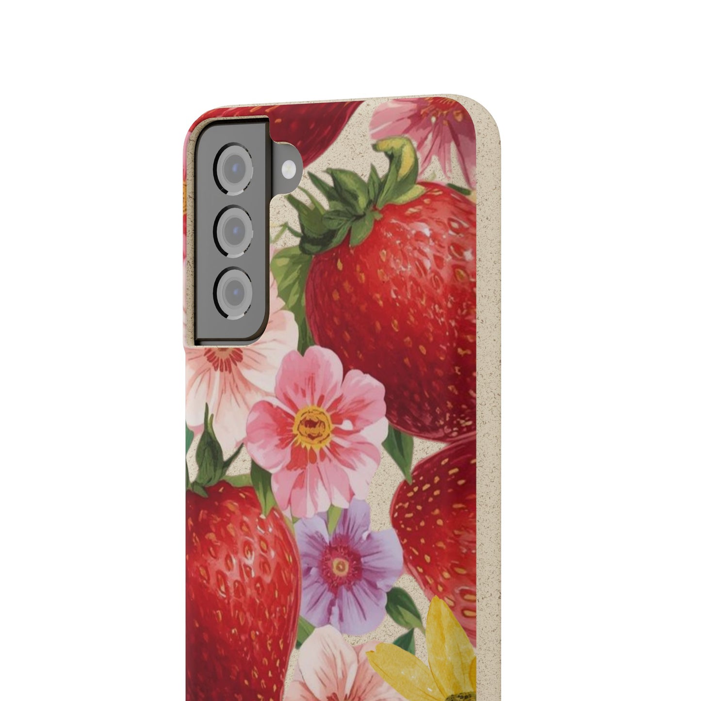 Biodegradable Phone Case - Floral Strawberries Design