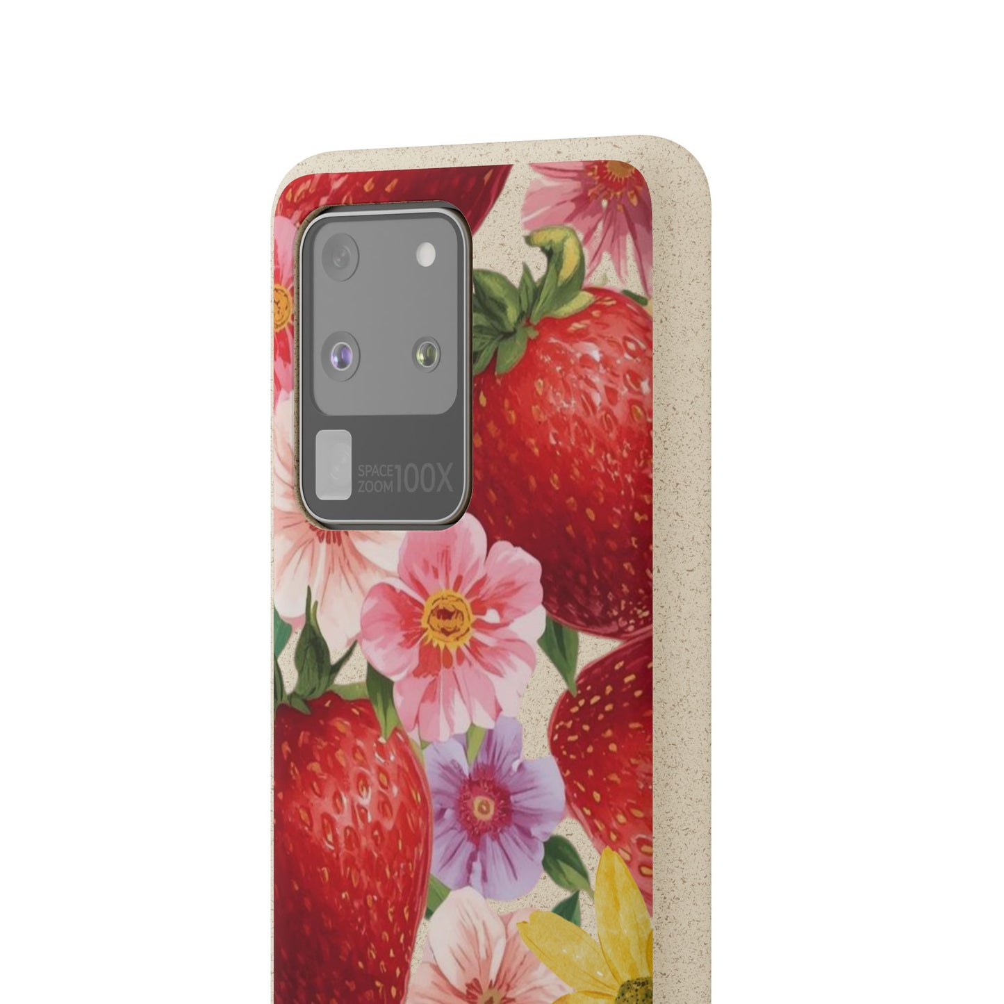 Biodegradable Phone Case - Floral Strawberries Design