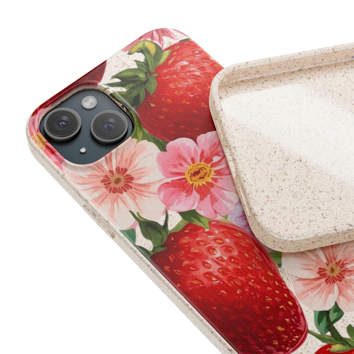 Biodegradable Phone Case - Floral Strawberries Design