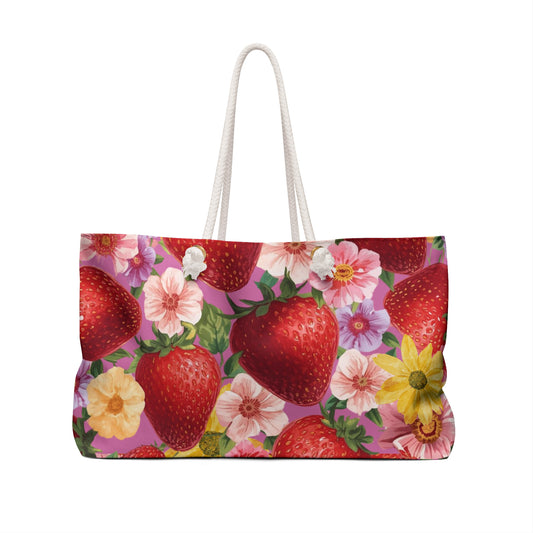 Floral Strawberries Design Weekender Bag