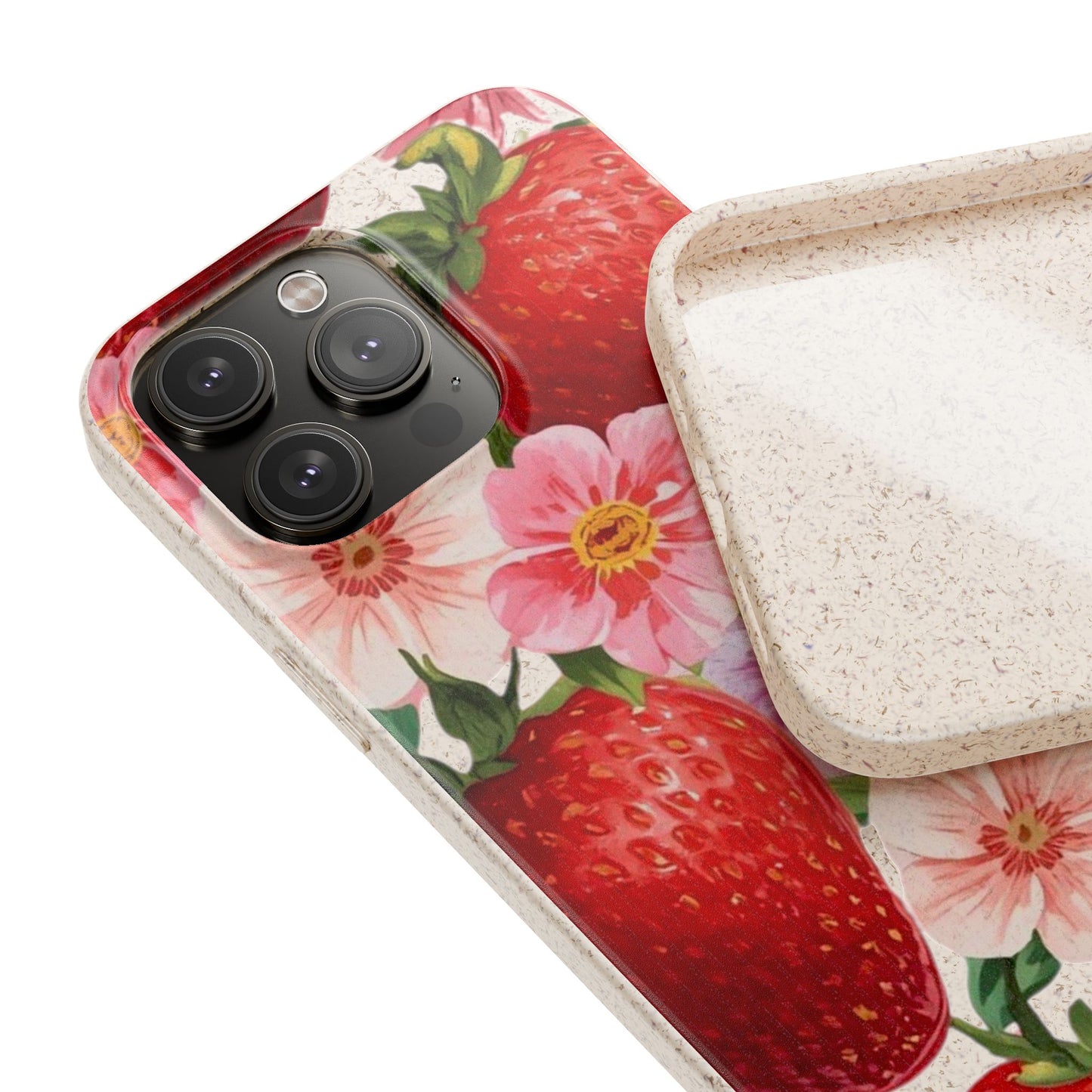 Biodegradable Phone Case - Floral Strawberries Design