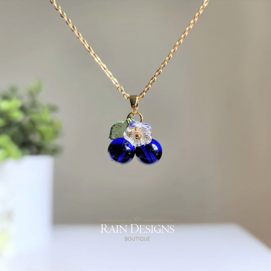 Custom Blueberry Cluster Glass Fruit Necklace