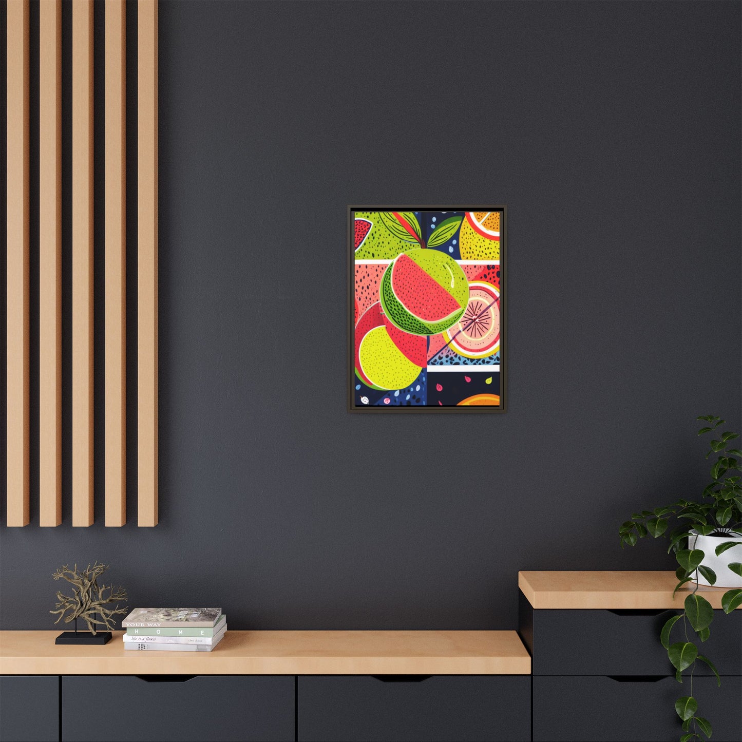 Framed Matte Canvas - Vibrant Fruits Abstract Artwork