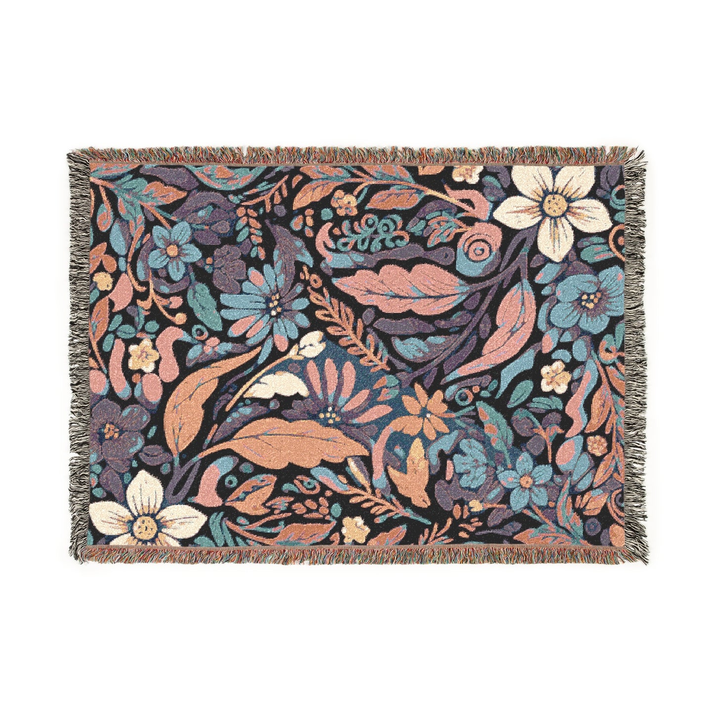 100% Cotton Woven Blanket - Retro Floral Design - Cozy Fall Home Decor