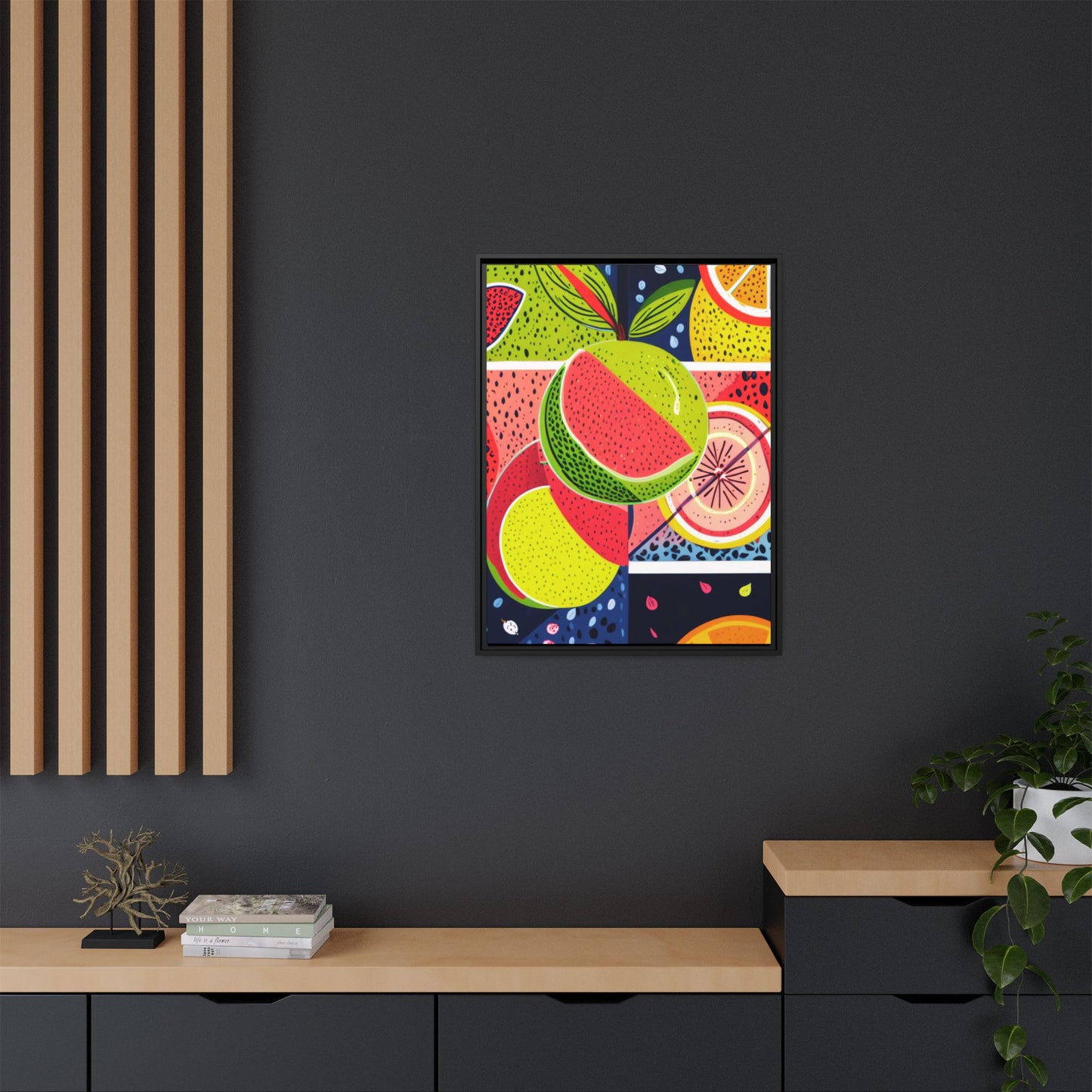 Framed Matte Canvas - Vibrant Fruits Abstract Artwork