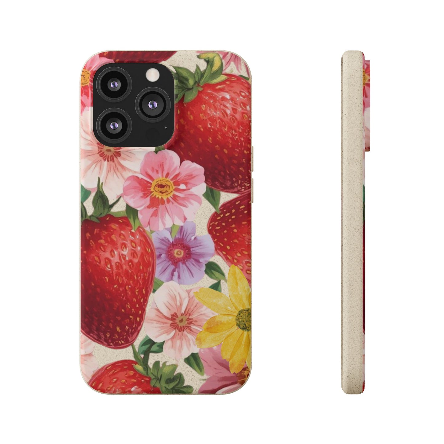 Biodegradable Phone Case - Floral Strawberries Design