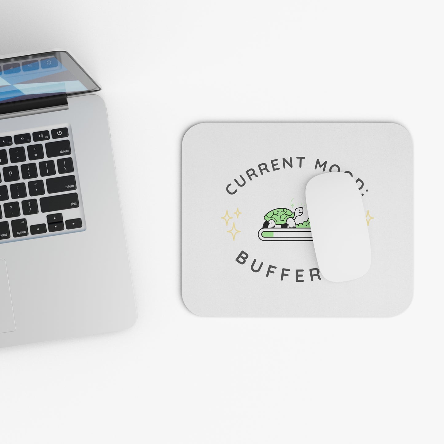 Mouse Pad - Cute Mint Turtle Design with 'Mood Buffering' Quote