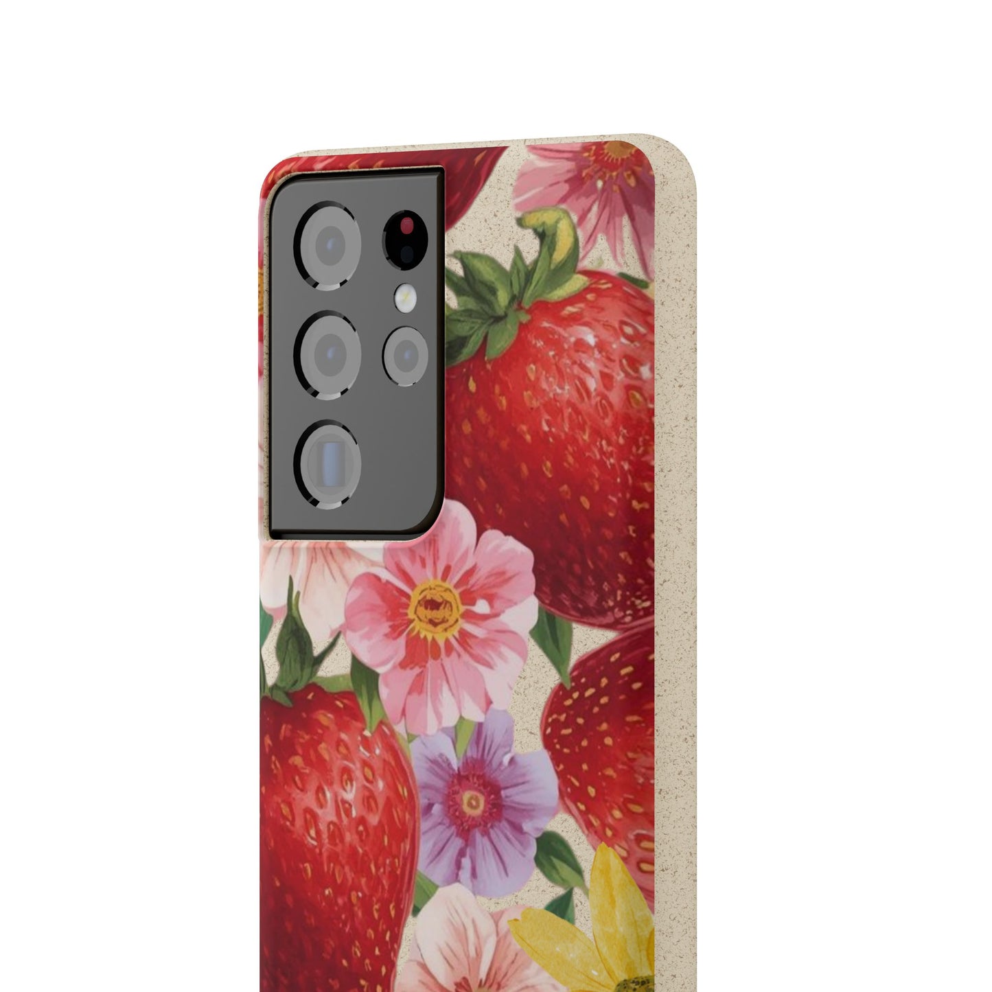 Biodegradable Phone Case - Floral Strawberries Design