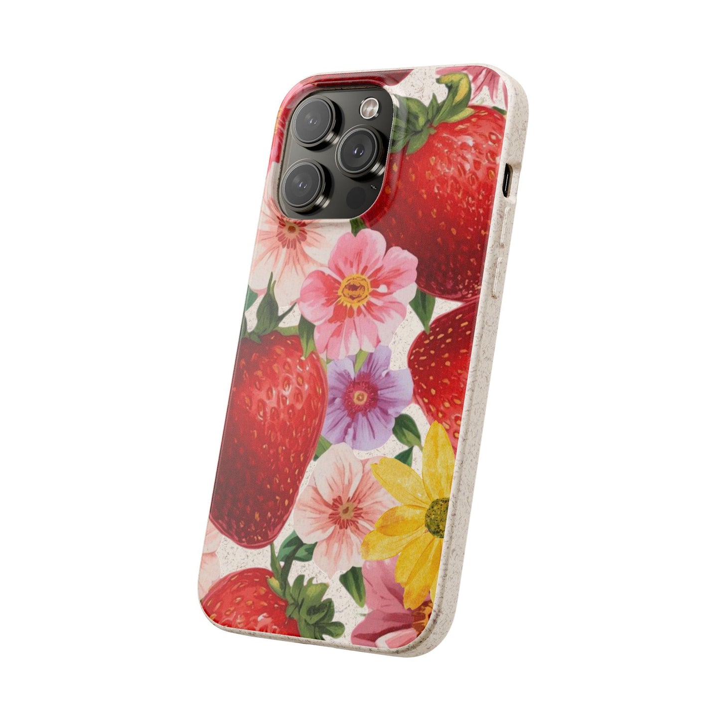 Biodegradable Phone Case - Floral Strawberries Design
