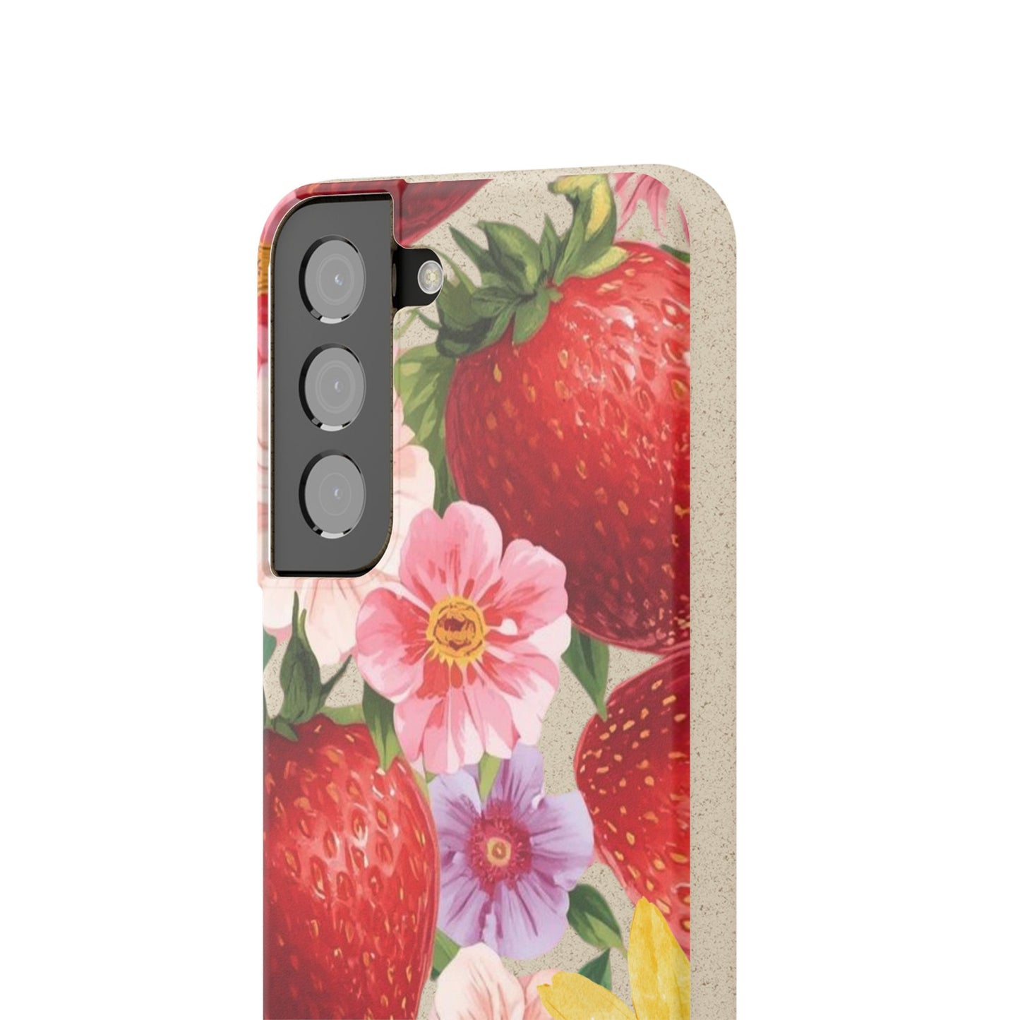 Biodegradable Phone Case - Floral Strawberries Design