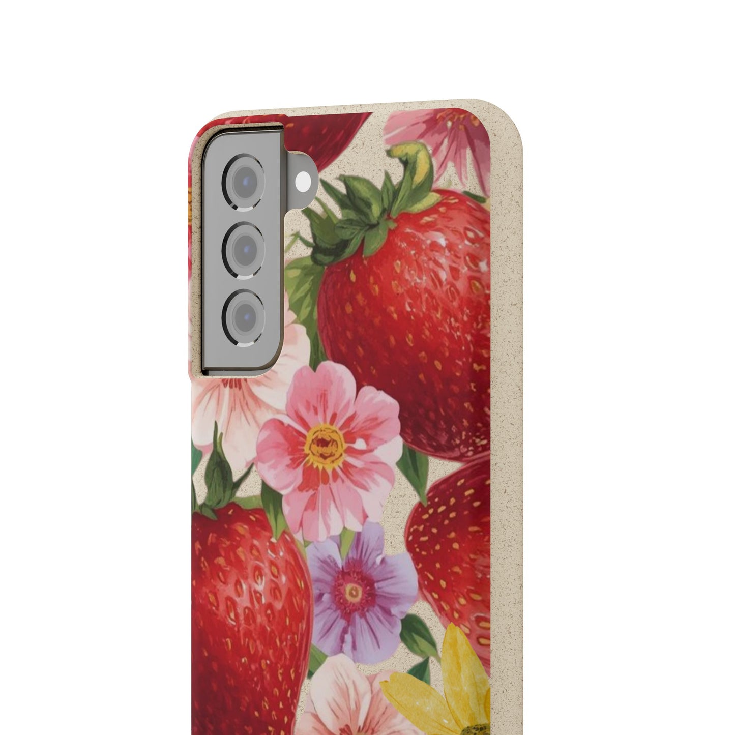 Biodegradable Phone Case - Floral Strawberries Design