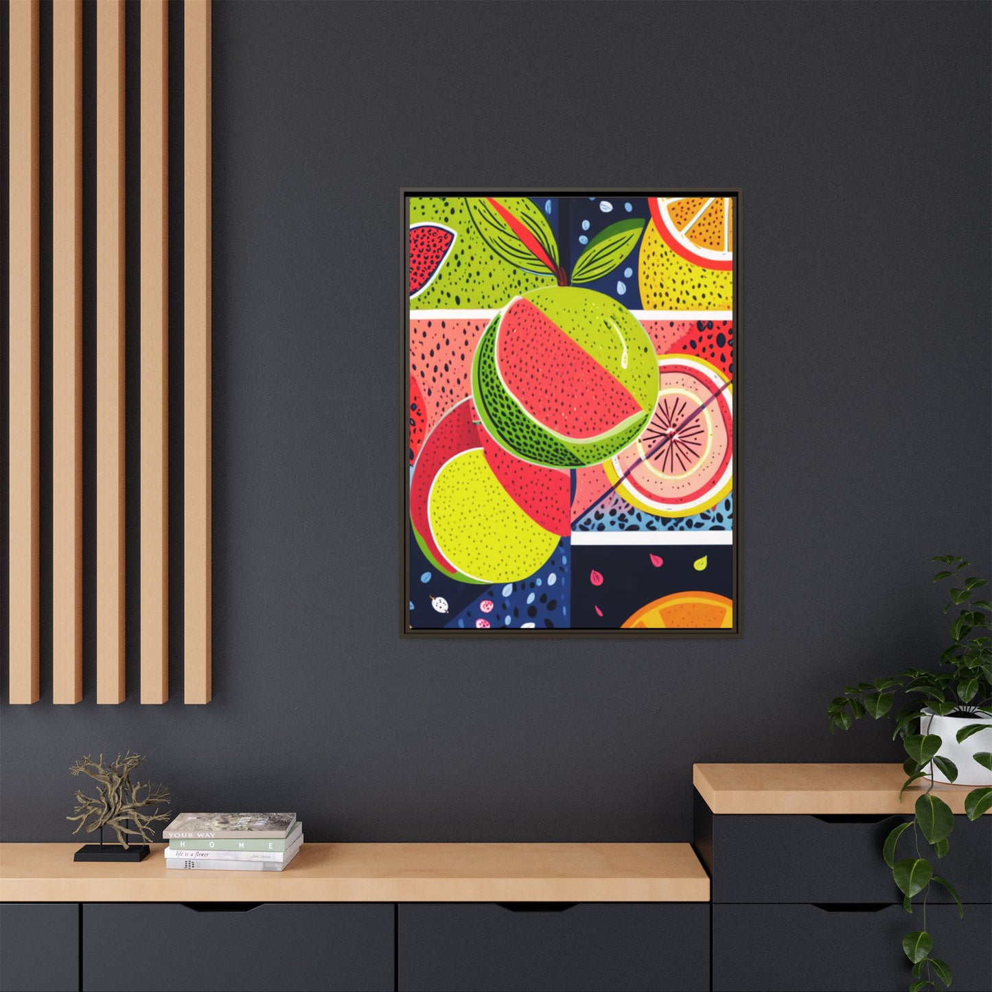 Framed Matte Canvas - Vibrant Fruits Abstract Artwork