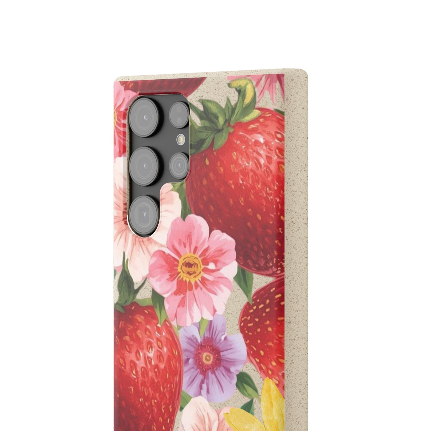 Biodegradable Phone Case - Floral Strawberries Design