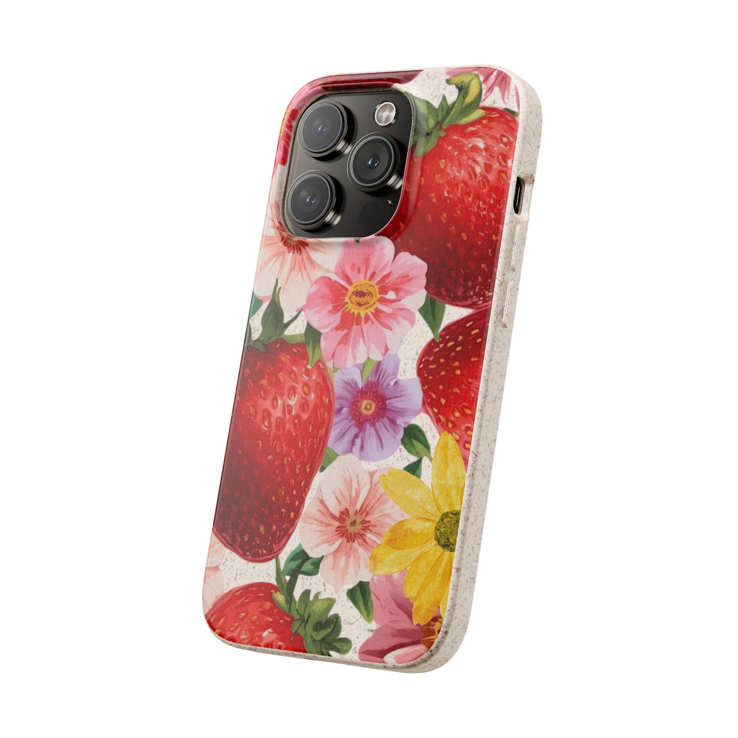 Biodegradable Phone Case - Floral Strawberries Design