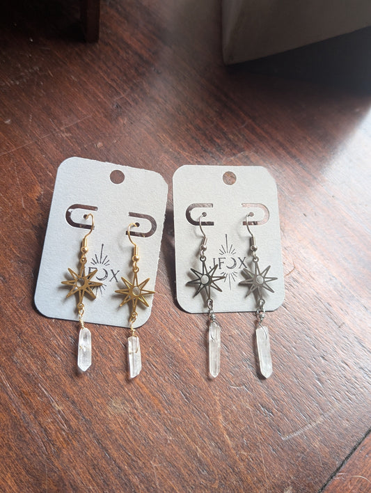 Sun Moon Quartz Crystal Earrings (Available in Silver or Gold)