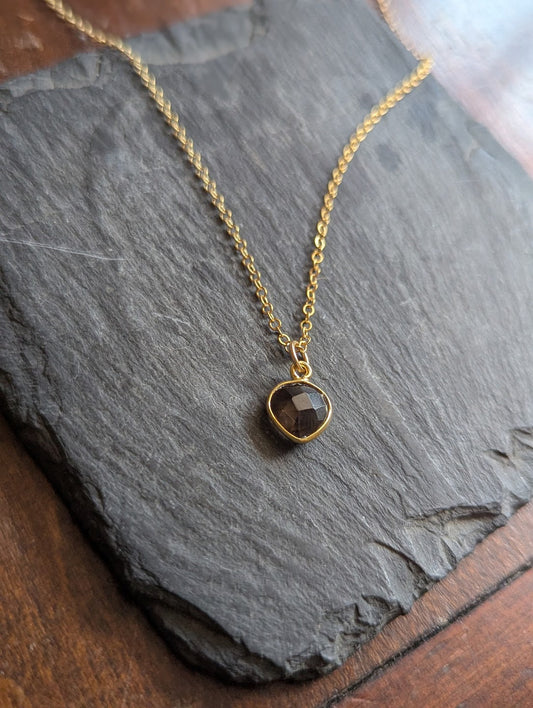 Smoky Quartz Faceted Tear Drop 14KGF Necklace