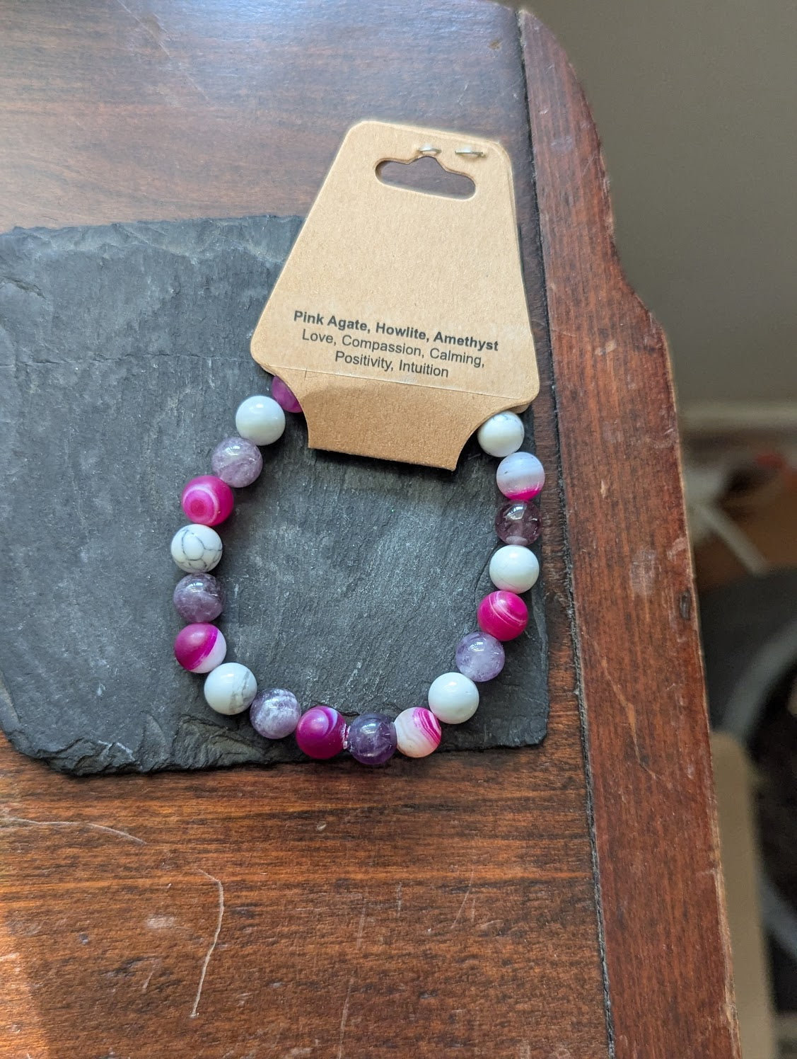 Pink Agate, Howlite, Amethyst Bracelet (Various Sizes Available)