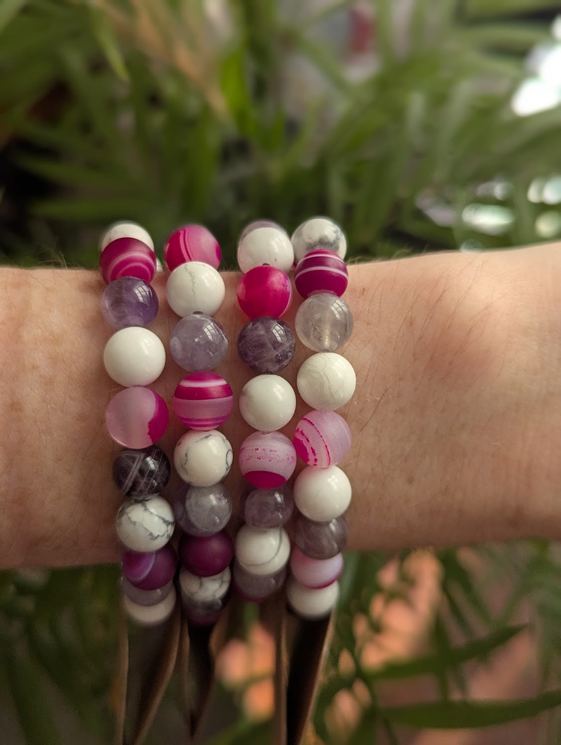 Pink Agate, Howlite, Amethyst Bracelet (Various Sizes Available)