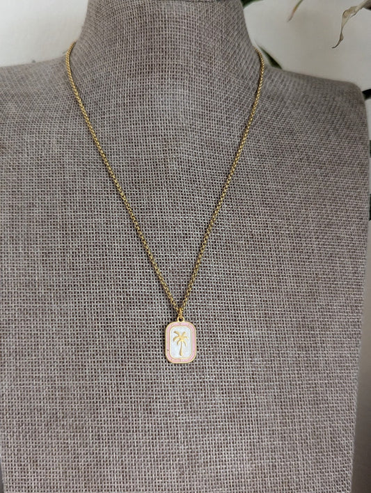 Pinky Palm Tree Gold Stainless Necklace