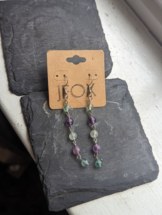 Rainbow Fluorite Wirewrapped Drop Earrings