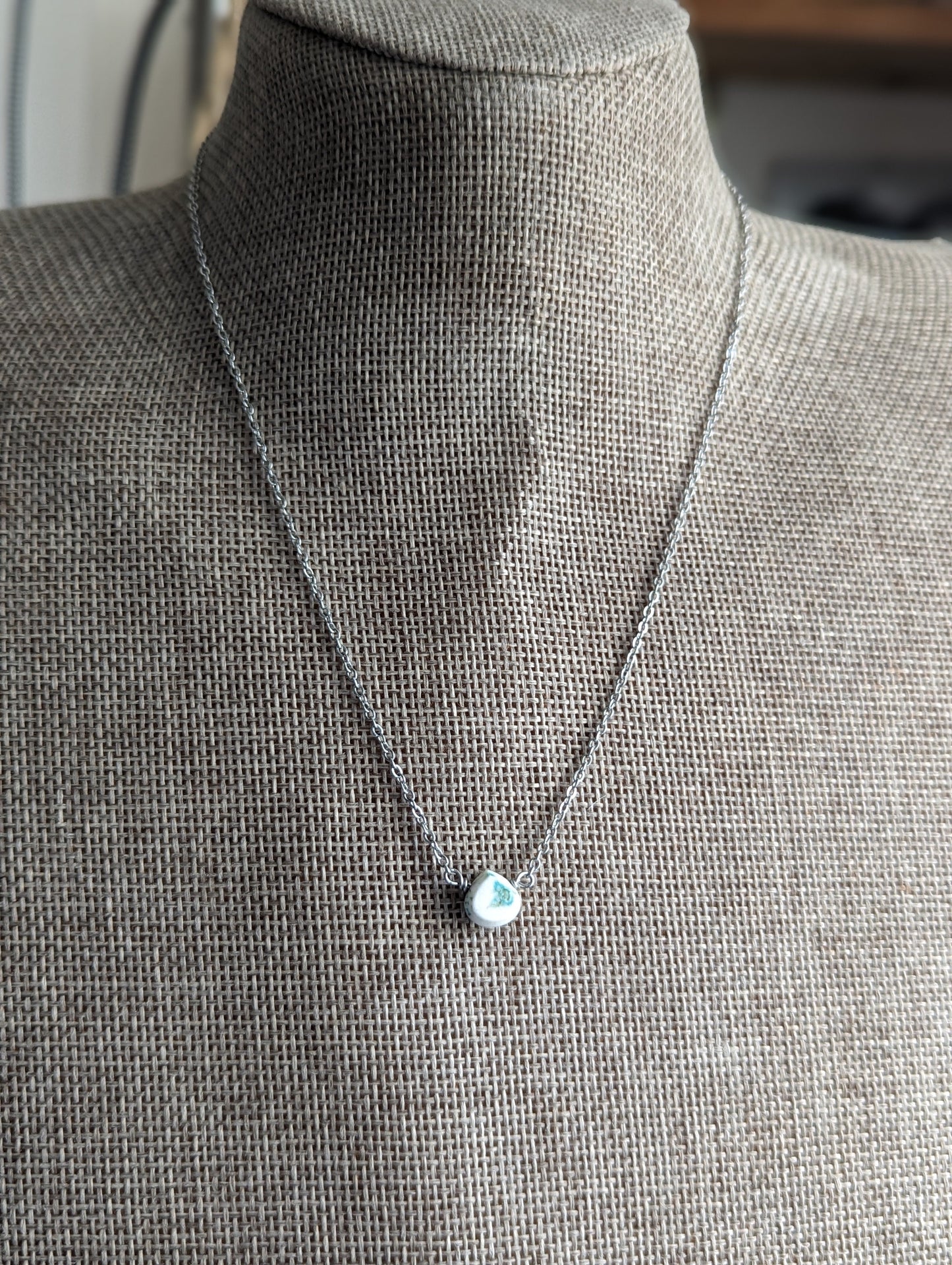 Turquoise Howlite Mini Tear Drop Pendant on Stainless